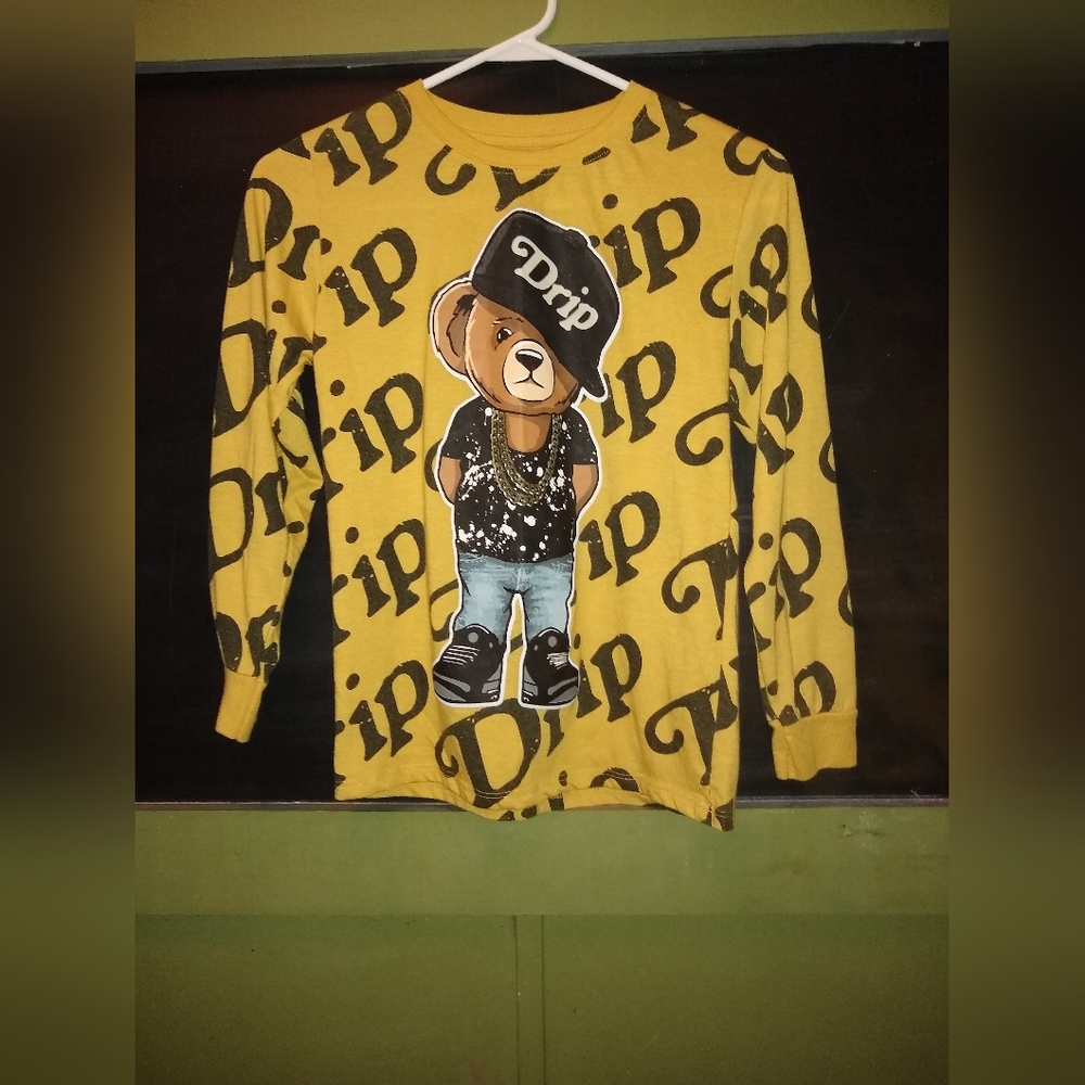 Kids Yellow Bear Graphic Long Sleeve Tee